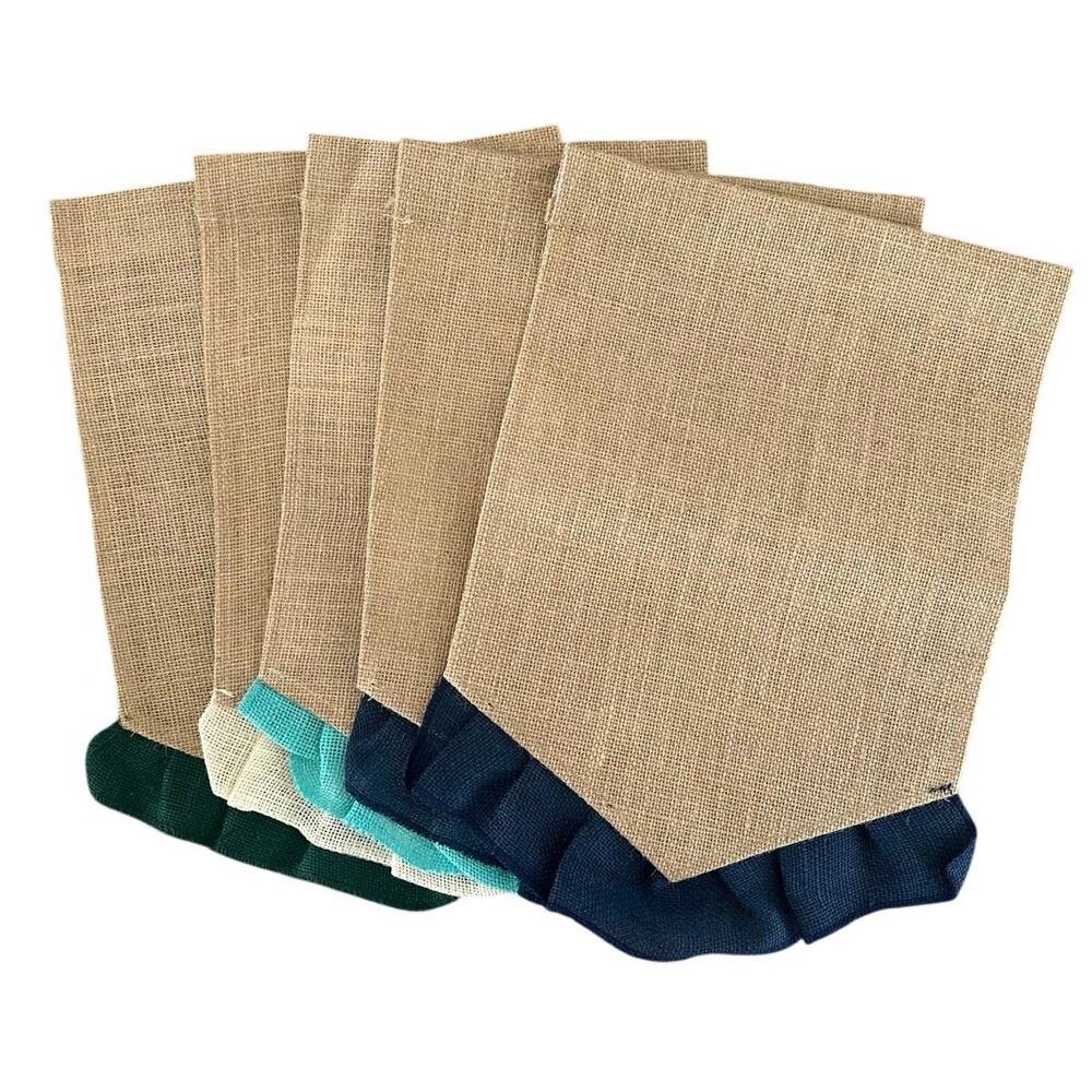 Set of 5 Blank Burlap Garden Flags 12x18 Pennant with Ruffle